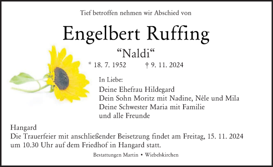 Traueranzeige von Engelbert Ruffing von saarbruecker_zeitung