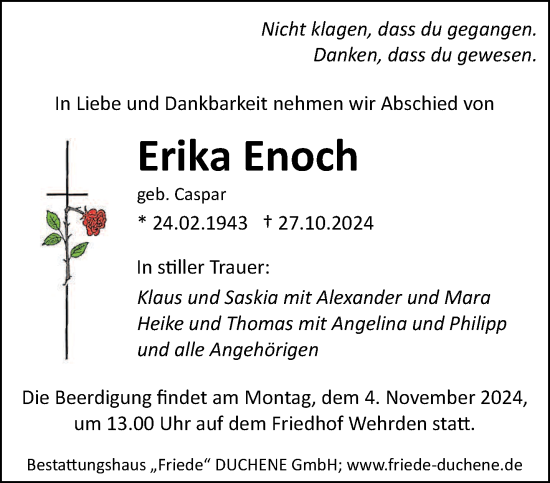 Traueranzeige von Erika Enoch von saarbruecker_zeitung