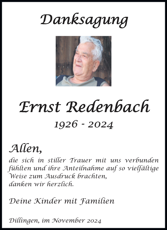 Traueranzeige von Ernst Redenbach von saarbruecker_zeitung