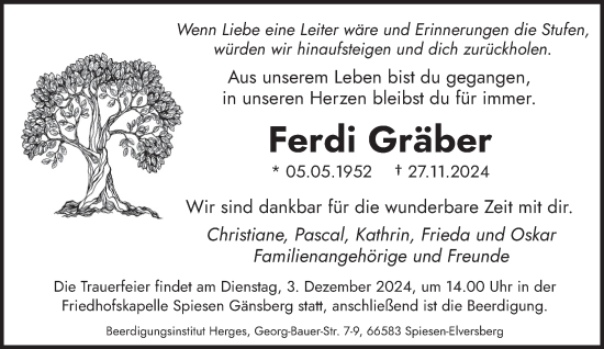 Traueranzeige von Ferdi Gräber von saarbruecker_zeitung