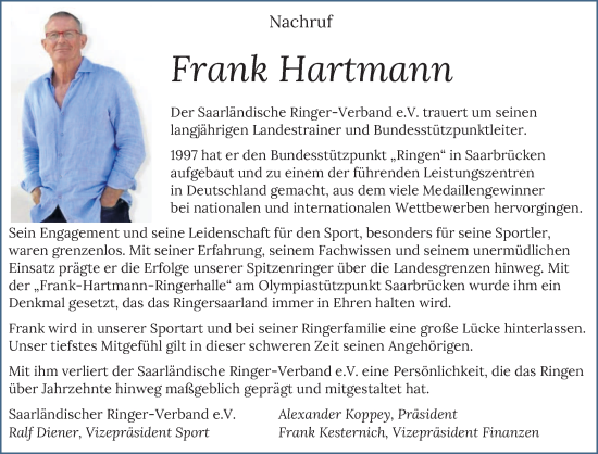 Traueranzeige von Frank Hartmann von saarbruecker_zeitung