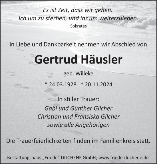 Traueranzeige von Gertrud Häusler von saarbruecker_zeitung