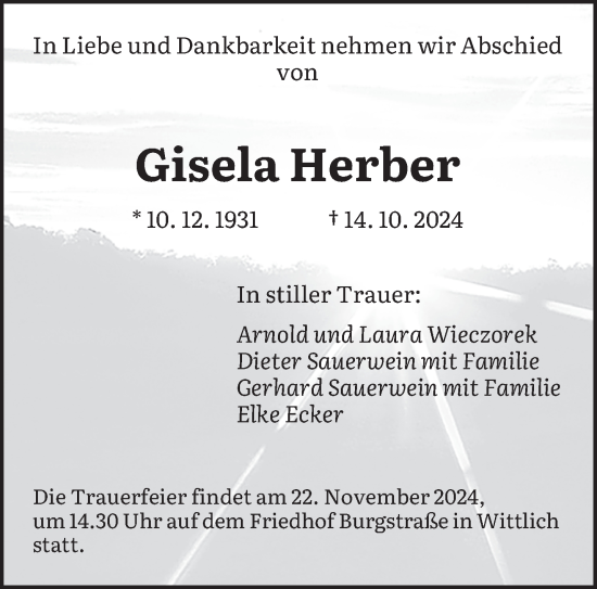 Traueranzeige von Gisela Herber von saarbruecker_zeitung