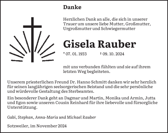 Traueranzeige von Gisela Rauber von saarbruecker_zeitung