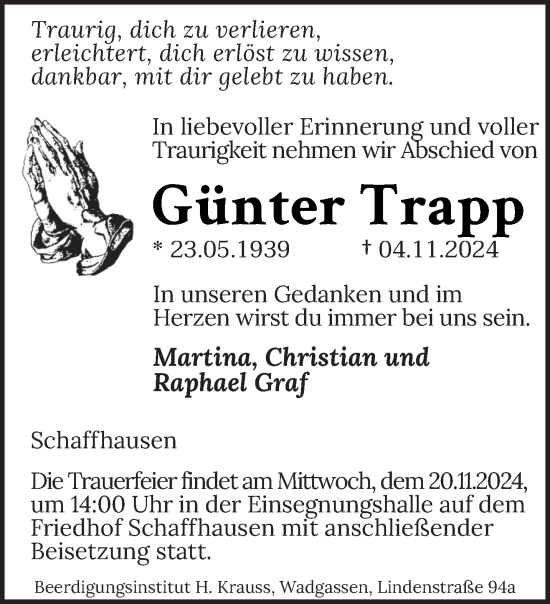 Traueranzeige von Günter Trapp von saarbruecker_zeitung