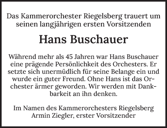 Traueranzeige von Hans Buschauer von saarbruecker_zeitung