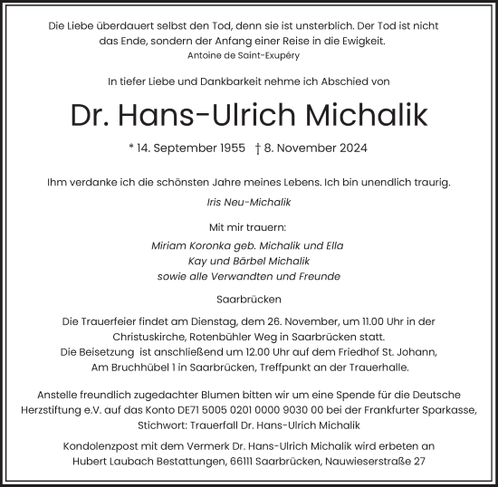 Traueranzeige von Hans-Ulrich Michalik von saarbruecker_zeitung