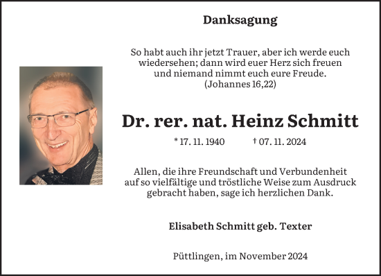 Traueranzeige von Heinz Schmitt von saarbruecker_zeitung