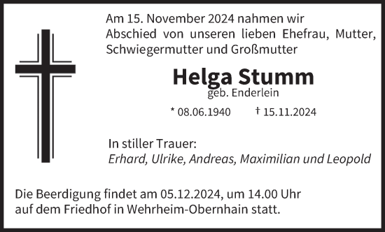 Traueranzeige von Helga Stumm von saarbruecker_zeitung