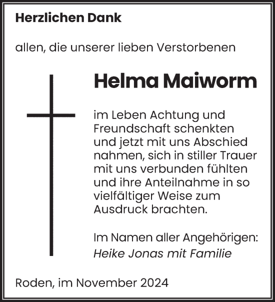 Traueranzeige von Helma Maiworm von saarbruecker_zeitung