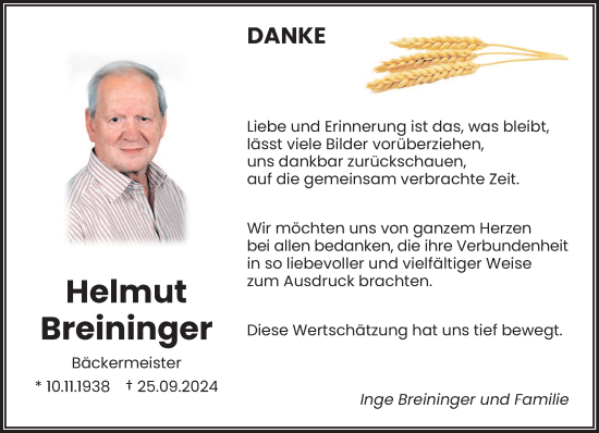 Traueranzeige von Helmut Breininger von saarbruecker_zeitung