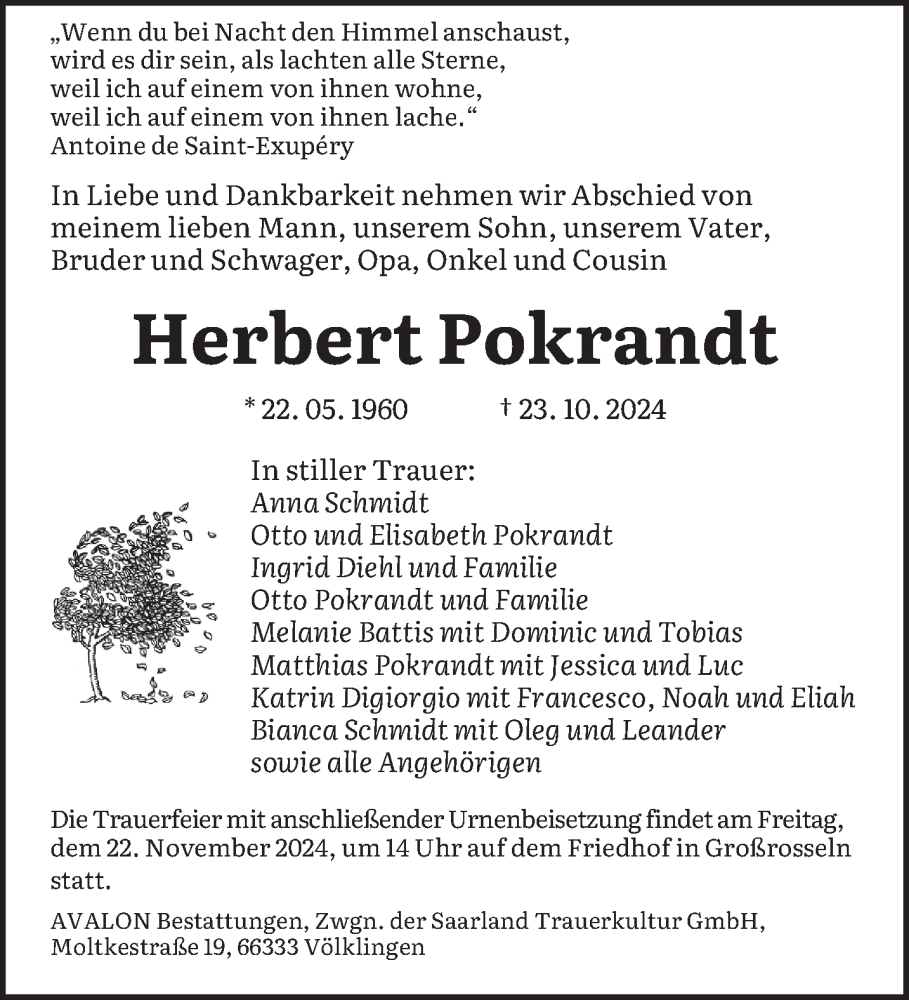  Traueranzeige für Herbert Pokrandt vom 16.11.2024 aus saarbruecker_zeitung