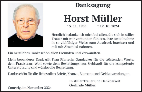 Traueranzeige von Horst Müller von saarbruecker_zeitung