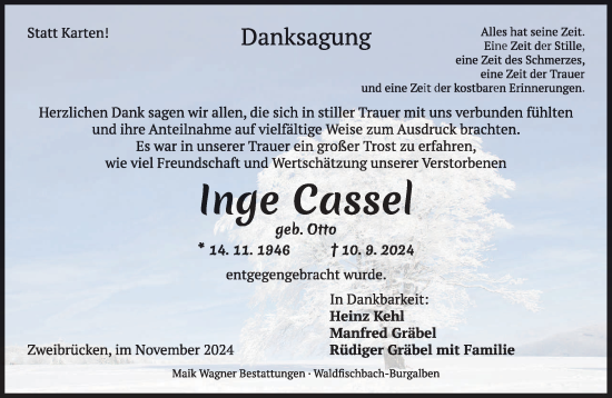 Traueranzeige von Inge Cassel von saarbruecker_zeitung