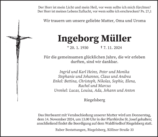 Traueranzeige von Ingeborg Müller von saarbruecker_zeitung