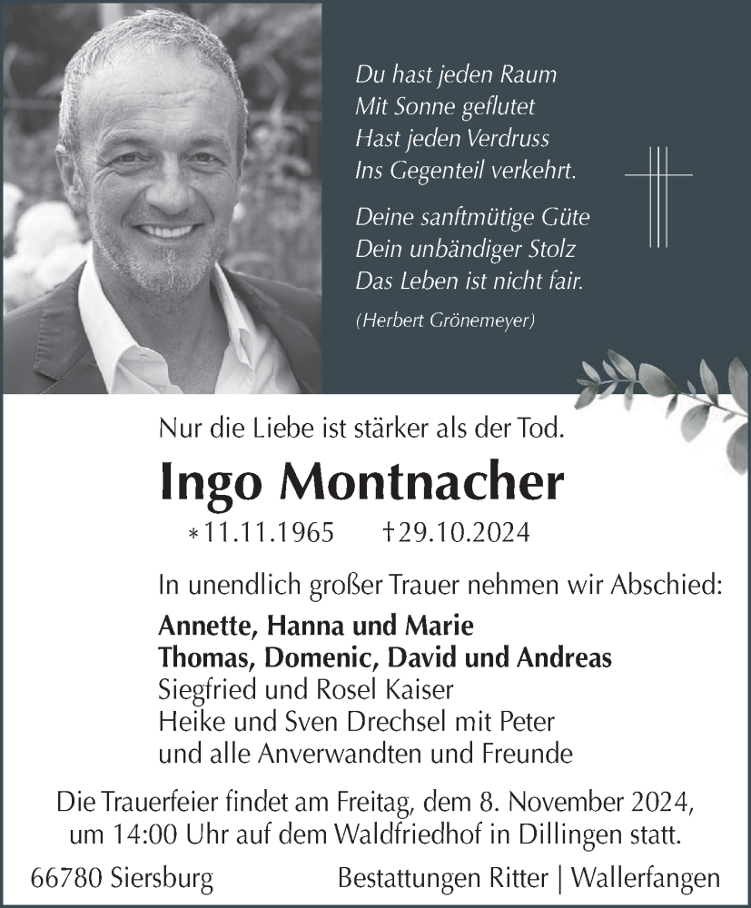  Traueranzeige für Ingo Montnacher vom 02.11.2024 aus saarbruecker_zeitung