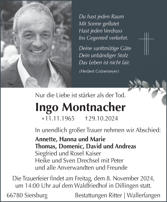 Traueranzeige von Ingo Montnacher von saarbruecker_zeitung