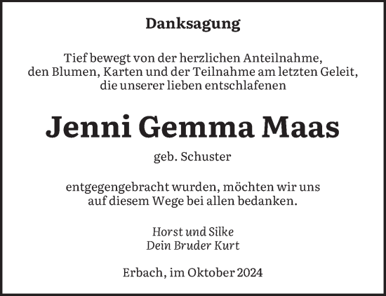 Traueranzeige von Jenni Gemma Maas von saarbruecker_zeitung