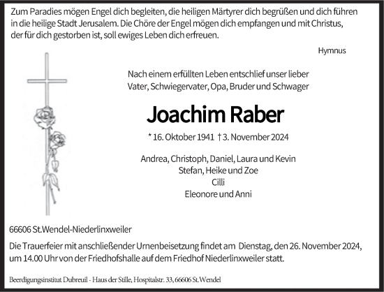 Traueranzeige von Joachim Raber von saarbruecker_zeitung