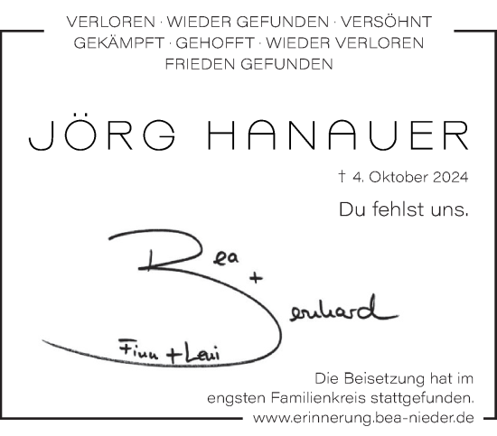 Traueranzeige von Jörg Hanauer von saarbruecker_zeitung