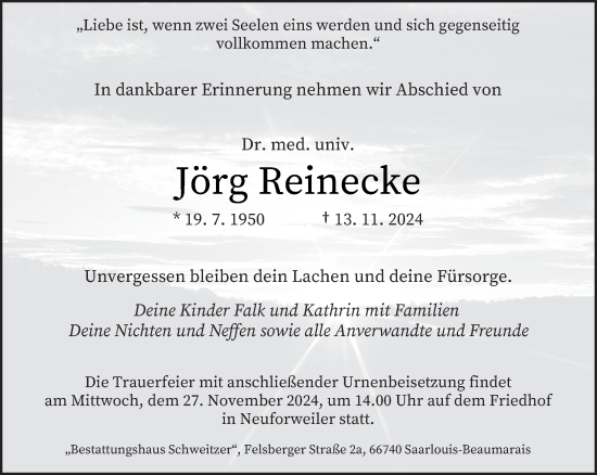 Traueranzeige von Jörg Reinecke von saarbruecker_zeitung