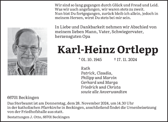 Traueranzeige von Karl-Heinz Ortlepp von saarbruecker_zeitung