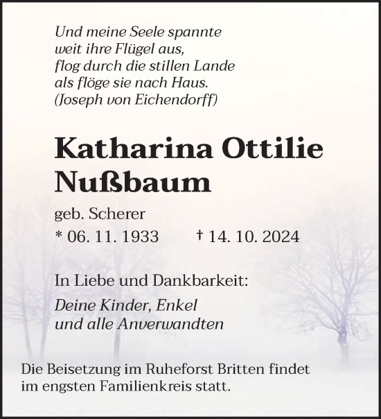 Traueranzeige von Katharina Ottilie Nußbaum von saarbruecker_zeitung