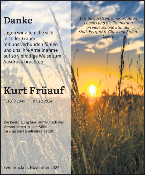 Traueranzeige von Kurt Früauf von saarbruecker_zeitung