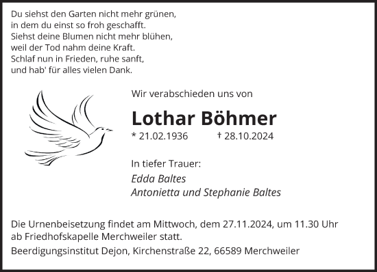 Traueranzeige von Lothar Böhmer von saarbruecker_zeitung