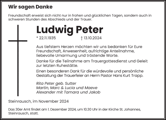 Traueranzeige von Ludwig Peter von saarbruecker_zeitung