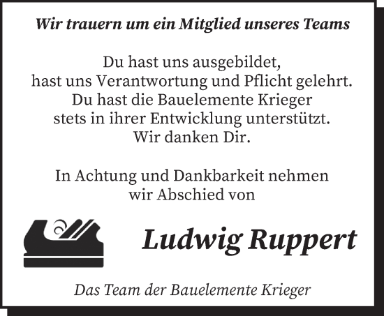 Traueranzeige von Ludwig Ruppert von saarbruecker_zeitung