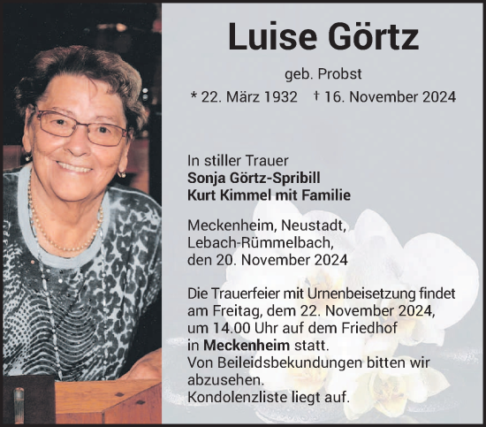 Traueranzeige von Luise Görtz von saarbruecker_zeitung