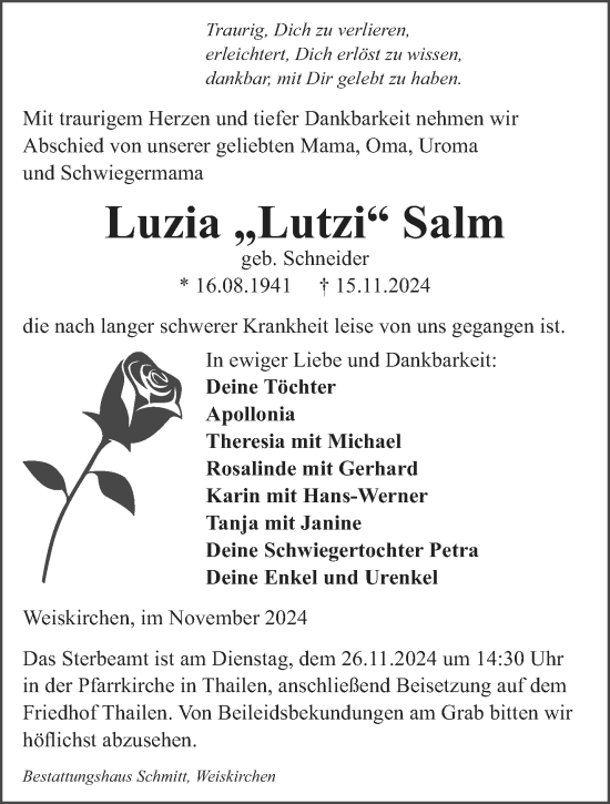 Traueranzeige von Luzia Salm von saarbruecker_zeitung