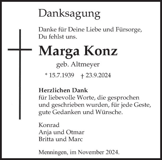 Traueranzeige von Marga Konz von saarbruecker_zeitung