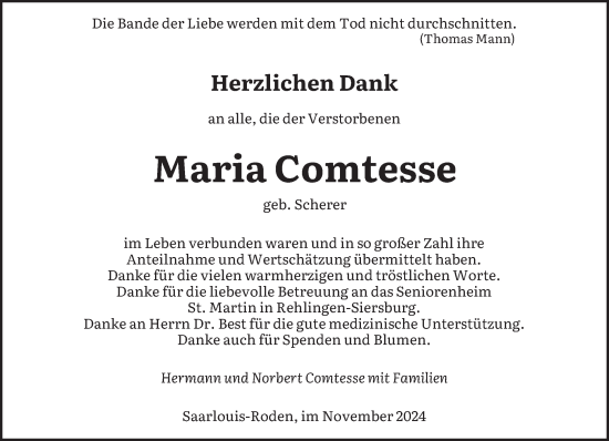 Traueranzeige von Maria Comtesse von saarbruecker_zeitung