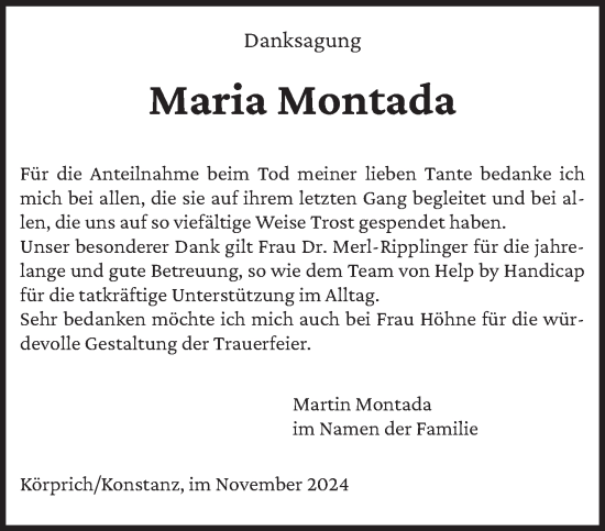 Traueranzeige von Maria Montada von saarbruecker_zeitung