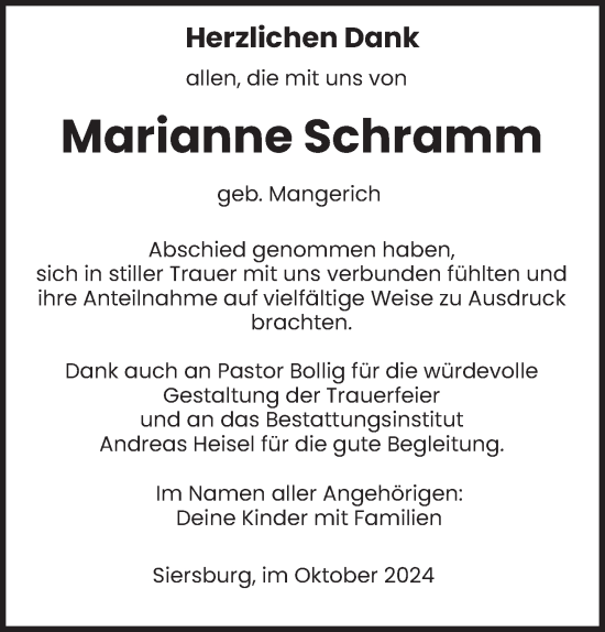 Traueranzeige von Marianne Schramm von saarbruecker_zeitung