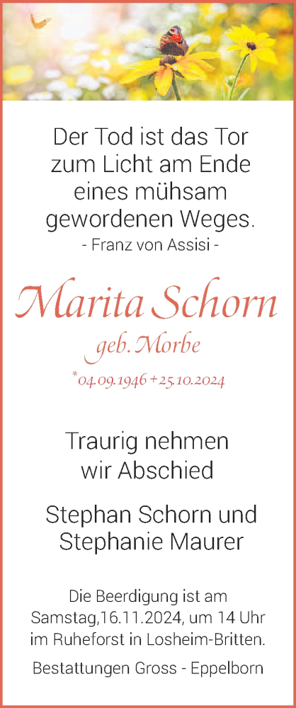 Traueranzeige von Marita Schorn von saarbruecker_zeitung