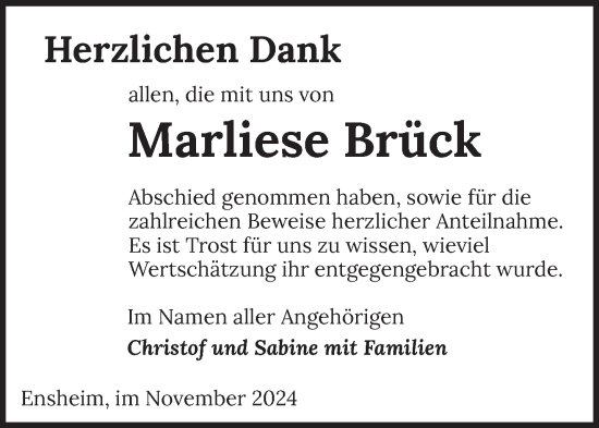 Traueranzeige von Marliese Brück von saarbruecker_zeitung