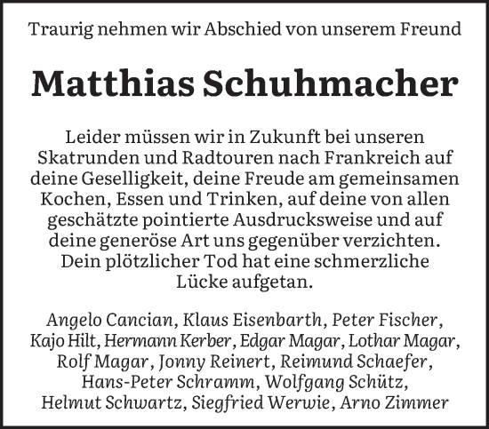 Traueranzeige von Matthias Schuhmacher von saarbruecker_zeitung