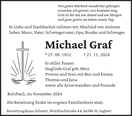 Traueranzeige von Michael Graf von saarbruecker_zeitung