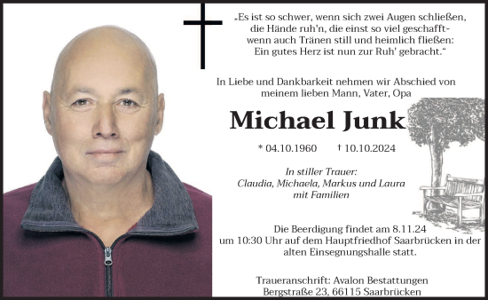 Traueranzeige von Michael Junk von saarbruecker_zeitung