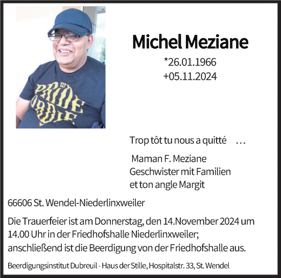 Traueranzeige von Michel Meziane von saarbruecker_zeitung