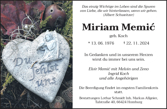 Traueranzeige von Miriam Memic von saarbruecker_zeitung