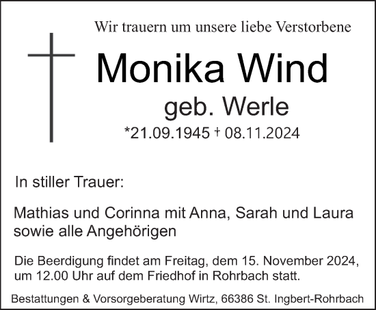 Traueranzeige von Monika Wind von saarbruecker_zeitung