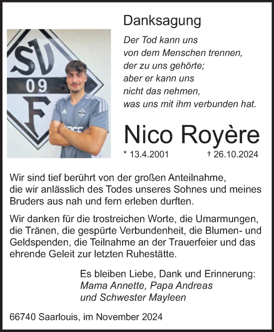 Traueranzeige von Nico Royere von saarbruecker_zeitung