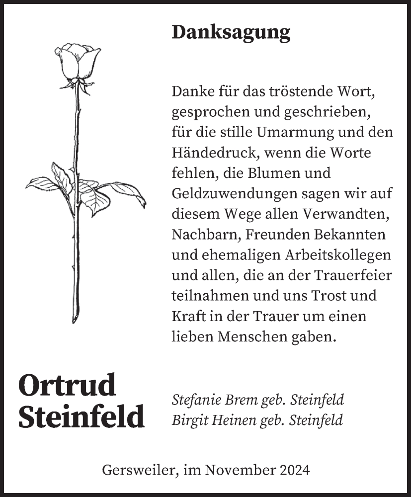  Traueranzeige für Ortrud Steinfeld vom 16.11.2024 aus saarbruecker_zeitung