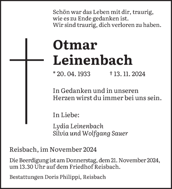 Traueranzeige von Otmar Leinenbach von saarbruecker_zeitung