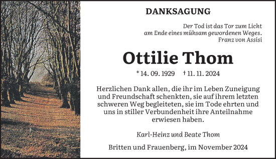 Traueranzeige von Ottilie Thom von saarbruecker_zeitung