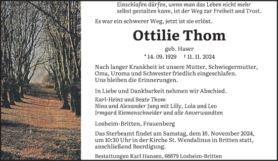 Traueranzeige von Ottilie Thom von saarbruecker_zeitung